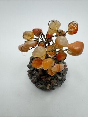Natural Handmade Orange Base Gemstone Tree Muli-Stone Wire Wrapped w Rock Base